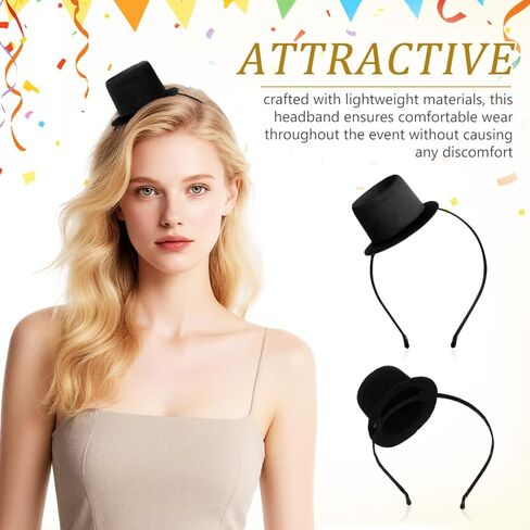 Mini Top Hat Headband, Cowboy Hat Headband for Halloween Cosplay Costume Carnivals 1920s Victorian Parties Men and Women Black Top Hat Hairband Accessories in Saudi Arabia