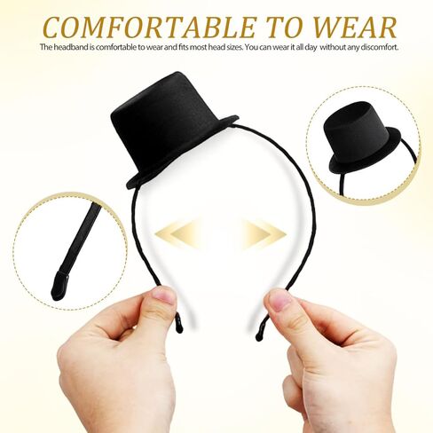 Mini Top Hat Headband, Cowboy Hat Headband for Halloween Cosplay Costume Carnivals 1920s Victorian Parties Men and Women Black Top Hat Hairband Accessories in Saudi Arabia