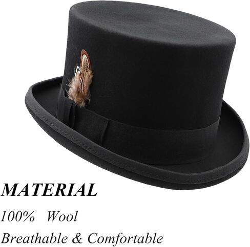 أعلى القبعات للرجال النساء الصوف طويل القامة أعلى قبعة الساتان اصطف حزب اللباس قبعة سوداء توبر قبعة عيد الميلاد زي Tophat in Kuwait