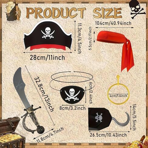 6 Pcs Pirate Accessories Kit for Men with Hat, Bandana & Pirate Eye Patch Captain Hook for Adult Halloween Party Supplies in Saudi Arabia