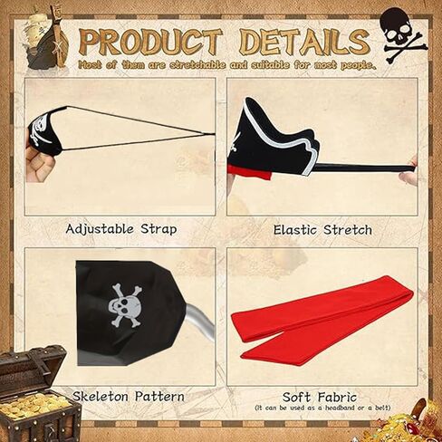 6 Pcs Pirate Accessories Kit for Men with Hat, Bandana & Pirate Eye Patch Captain Hook for Adult Halloween Party Supplies in Saudi Arabia