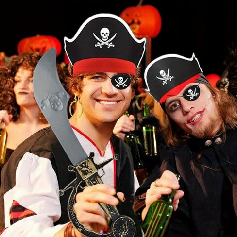 6 Pcs Pirate Accessories Kit for Men with Hat, Bandana & Pirate Eye Patch Captain Hook for Adult Halloween Party Supplies in Saudi Arabia