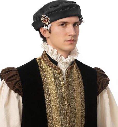 FURPHI Medieval Tudor Beret Hat Renaissance Faux Suede Cap with Up Brim Halloween Costume Accessories for Men Women in Saudi Arabia