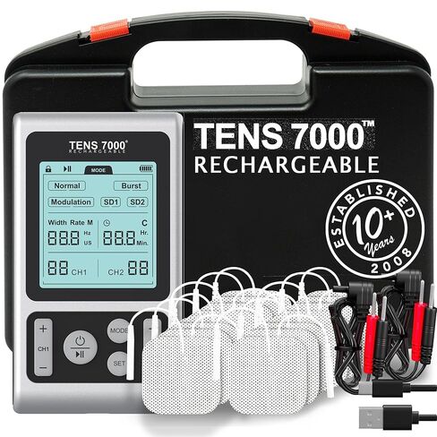 TENS 7000 Rechargeable TENS Unit Muscle Stimulator, 48 Pack Electrodes and Pain Relief Device - Advanced TENS Machine for Effective Back Pain Relief, Nerve Pain Relief, Muscle Pain Relief in Saudi Arabia