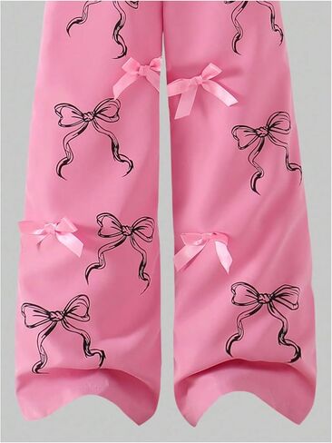 SOLY HUX Girl's 2 Piece Outfits Fall Tracksuits Bow Graphic Crewneck Sweatshirts Wide Leg Baggy Sweatpants in Saudi Arabia