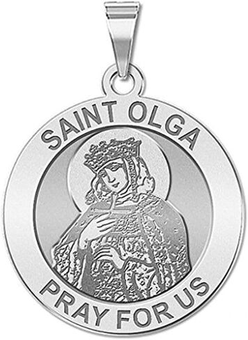 PicturesOnGold.com ميدالية دينية مستديرة من Saint Olga - مقاس 2/3 بوصة من قلادة من الفضة الإسترلينية - مجوهرات الحماية الكاثوليكية هدايا مسيحية للرجال والنساء in Kuwait