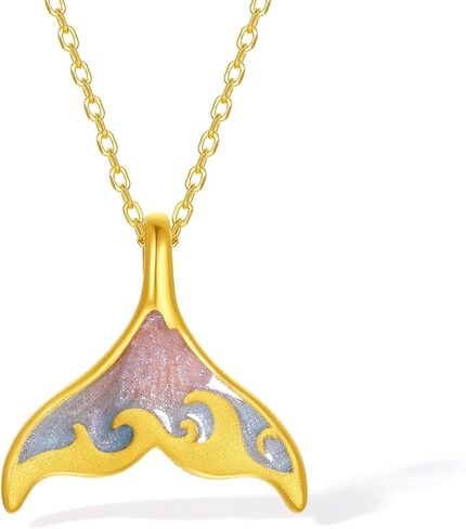 24K Solid Gold Pendants Dolphin Whale Fish Mermaid Tail Pendant Colorful Enamel Ocean Gold Jewelry for Women Lover Daughter Anniversary Pendant Only (Not Include Necklace) A0416119 in Saudi Arabia