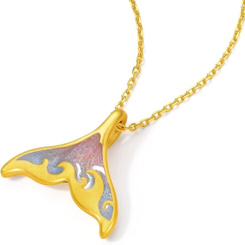 24K Solid Gold Pendants Dolphin Whale Fish Mermaid Tail Pendant Colorful Enamel Ocean Gold Jewelry for Women Lover Daughter Anniversary Pendant Only (Not Include Necklace) A0416119 in Saudi Arabia