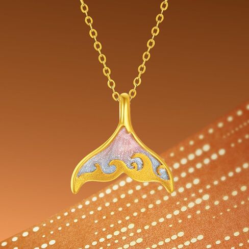 24K Solid Gold Pendants Dolphin Whale Fish Mermaid Tail Pendant Colorful Enamel Ocean Gold Jewelry for Women Lover Daughter Anniversary Pendant Only (Not Include Necklace) A0416119 in Saudi Arabia