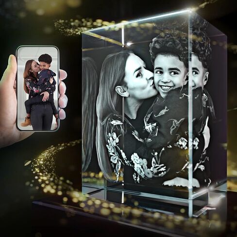 STRONGUS 3D Crystal Photo Christmas Gift – Personalized Custom Engraved Picture in Crystal – Unique Holiday Keepsake for Dad, Mom, Him, Her – Anniversary, Birthday, Couples Gift – Made in USA (small) in Saudi Arabia