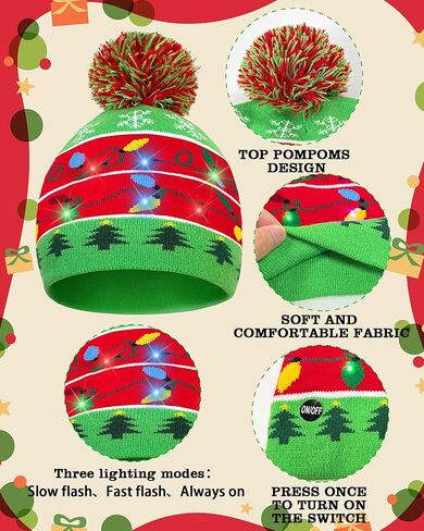 Hikkcos Light Up Christmas Hat Beanie Winter Hat and Xmas Holiday Socks, Gifts for Men Women Teens in Saudi Arabia