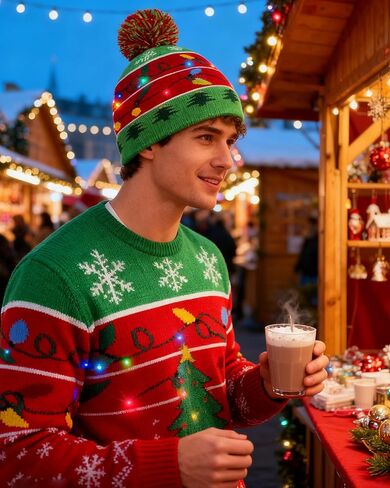 Hikkcos Light Up Christmas Hat Beanie Winter Hat and Xmas Holiday Socks, Gifts for Men Women Teens in Saudi Arabia