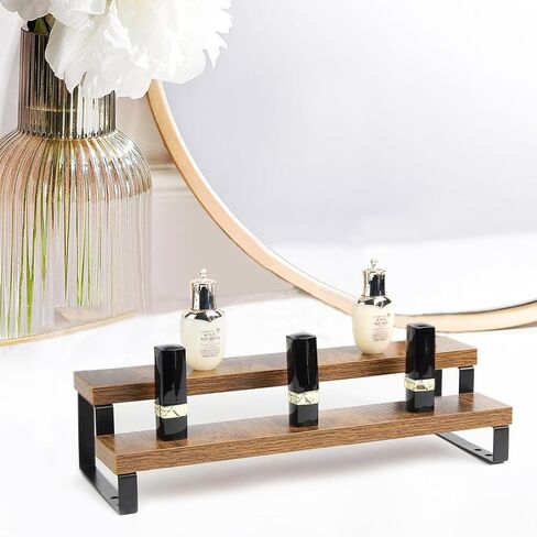 4-Tier Wooden Display Riser Shelf Stand for, Makeup, Cupcake, Condiment & Dolls Collection Home Decor Organizer, Expandable for Pantry/Counter (Brown, 2-Tier) in Saudi Arabia