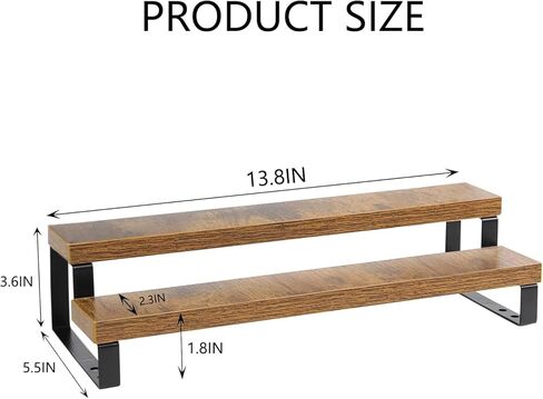 4-Tier Wooden Display Riser Shelf Stand for, Makeup, Cupcake, Condiment & Dolls Collection Home Decor Organizer, Expandable for Pantry/Counter (Brown, 2-Tier) in Saudi Arabia