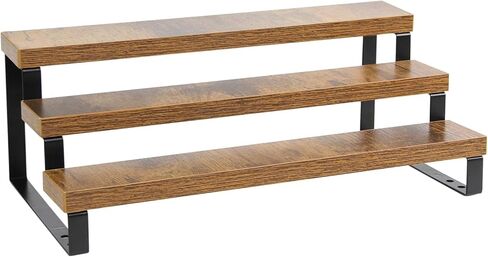 4-Tier Wooden Display Riser Shelf Stand for, Makeup, Cupcake, Condiment & Dolls Collection Home Decor Organizer, Expandable for Pantry/Counter (Brown, 2-Tier) in Saudi Arabia