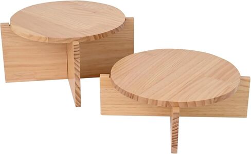 Set of 2 Natural Wood Risers Large 10 inch Round Tiered Trays for Plant Stands, Cake Stands Drink Dispensers and Decorative Displays Wooden Pedestal Tables for Modern Rustic and Farmhouse Decor in Saudi Arabia