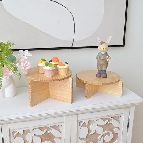 Set of 2 Natural Wood Risers Large 10 inch Round Tiered Trays for Plant Stands, Cake Stands Drink Dispensers and Decorative Displays Wooden Pedestal Tables for Modern Rustic and Farmhouse Decor in Saudi Arabia