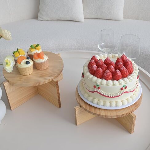 Set of 2 Natural Wood Risers Large 10 inch Round Tiered Trays for Plant Stands, Cake Stands Drink Dispensers and Decorative Displays Wooden Pedestal Tables for Modern Rustic and Farmhouse Decor in Saudi Arabia