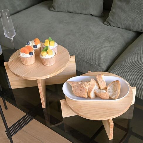 Set of 2 Natural Wood Risers Large 10 inch Round Tiered Trays for Plant Stands, Cake Stands Drink Dispensers and Decorative Displays Wooden Pedestal Tables for Modern Rustic and Farmhouse Decor in Saudi Arabia