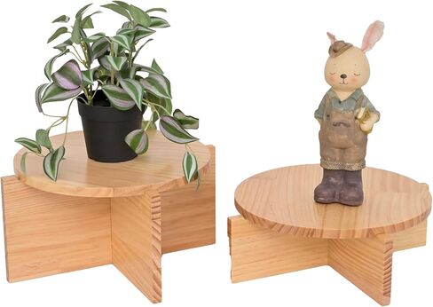 Set of 2 Natural Wood Risers Large 10 inch Round Tiered Trays for Plant Stands, Cake Stands Drink Dispensers and Decorative Displays Wooden Pedestal Tables for Modern Rustic and Farmhouse Decor in Saudi Arabia