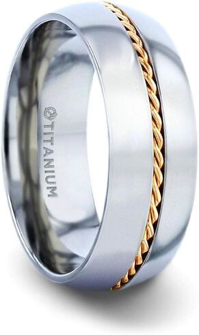 Christian Titanium Domed Polished Wedding Band Ring with 14K Yellow Gold Braided Center Inlay - 8mm Wide in Saudi Arabia