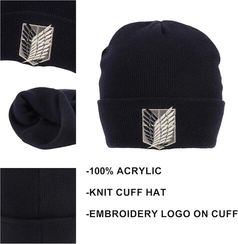 Attack On Titan Embroidered Survey Corps Logo Black Cuff Beanie in Saudi Arabia