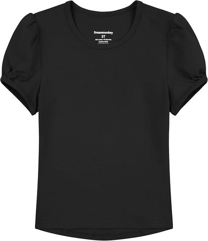 Girls' Puff Sleeve Shirts Summer Round Neck Cotton T-Shirt (2t-13Y) in Kuwait