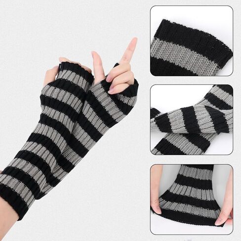 Y2K Striped Crochet Beanie Hats Set Cat Beanie Accessories with Arm and Leg Warmers Necklaces Star Earrings for Women in Saudi Arabia