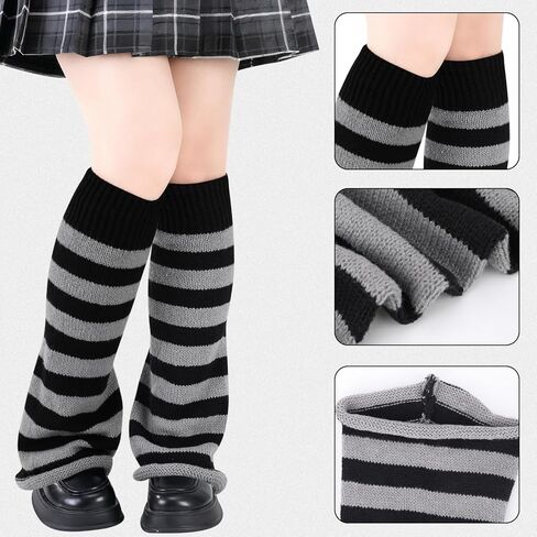 Y2K Striped Crochet Beanie Hats Set Cat Beanie Accessories with Arm and Leg Warmers Necklaces Star Earrings for Women in Saudi Arabia