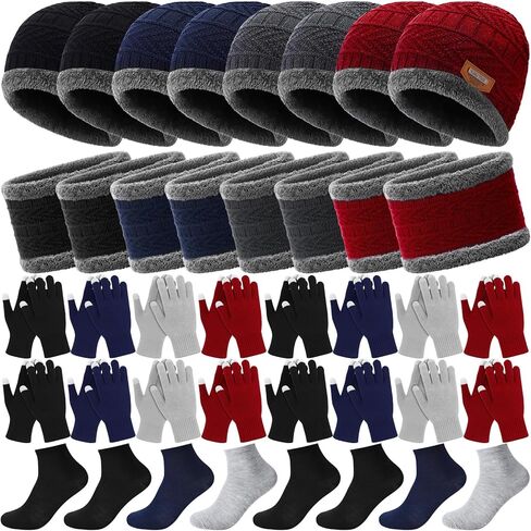 Liitrsh 240 Pcs Bulk Winter Beanie Hat Glove Scarf Earmuff Sock Set Unisex Knitted Neck Warmer Gaiter Touchscreen Glove for Homeless Supplies Donation Charity Care Bundle in Saudi Arabia