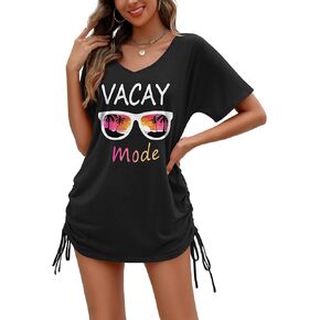 AI'MAGE Swimsuit Coverup for Women Short Sleeve Bathing Suit Cover Up T-Shirt Casual Beach Dress Drawstring Swim Cover Up in Kuwait