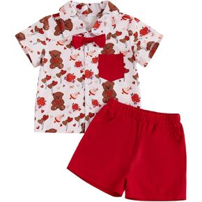طفل طفل طفل عيد الحب عيد الحب طباعة زر قصيرة الأكمام القميص أسفل القميص والسراويل القصيرة ملابس عيد الحب الملابس in Kuwait
