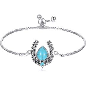 Genuine Green Turquoise with Horseshoe Adjustable Bracelet 925 Sterling Silver Western Boho Lucky Horseshoe Turquoise Jewelry for Women in Kuwait