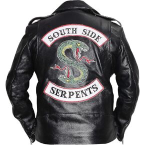 Men's Snake Gang S Logo Snake Patch Jughead Jones Cole Sprouse Black Real Leather Jacket in Saudi Arabia