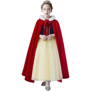 Girls Furry Hooded Cape Christmas Warm Cloak Halloween Princess Long Cape Fleece Party Dress Up Cloak Cosplay Costume in Saudi Arabia