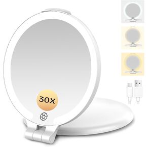Funtouch 7 '' Makeup Makeup Mirror مع Lights 10x مكبرة ، 3 ألوان محمولة مزدوجة الغرور مرآة مع إعادة شحن للسفر الأساسية ، والهدايا للنساء in Kuwait