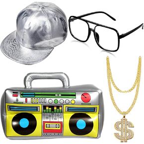 Meekoo هالوين الهيب هوب زي 80s 90s مغني الراب الزي تأثيري اكسسوارات للرجال نفخ Boombox قبعة بيسبول in Kuwait