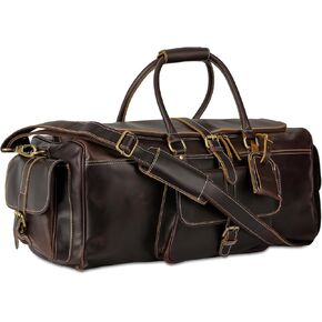 Genuine Leather Duffle Bag for Men & Women – 28 Inch Travel Weekender Overnight Bag with U-Zip Closure, Trolley Sleeve, Adjustable Strap & Multiple Pockets (28 Inch) in Saudi Arabia