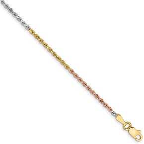 حبل سلسلة نمط سوار قطع الماس الصلبة 14K الذهب ثلاثي الألوان 1.75mm سلسلة حبل in Kuwait