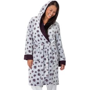 GreaterGood Women's Pet Love Hooded Plush Fleece Robe Cozy Fuzzy Loungewear House Coat Warm Thick Bathrobe With Waist Tie in Kuwait