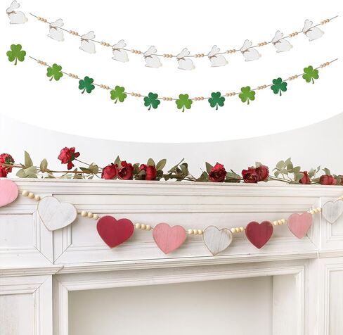Valentines Day Decorations, 6pcs Felt Valentine Heart Garland, Versatile Hearts St. Patrick's Day Shamrock Easter Bunny Valentines Day Banner for Home, Mantel, Wall, Office, Valentines Day Decor in Kuwait
