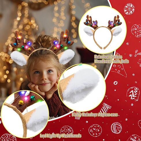 Reindeer Antlers Headband Light Up Christmas Party Favors Fluffy Deer Costume Headbands for Women in Saudi Arabia