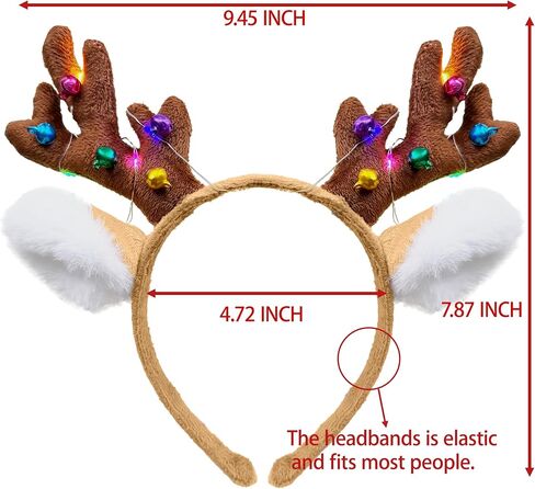 Reindeer Antlers Headband Light Up Christmas Party Favors Fluffy Deer Costume Headbands for Women in Saudi Arabia