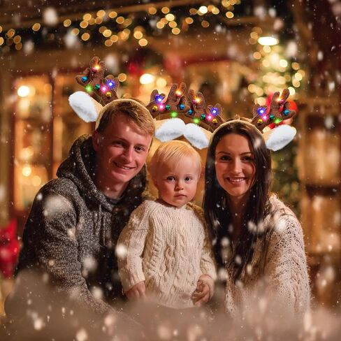 Reindeer Antlers Headband Light Up Christmas Party Favors Fluffy Deer Costume Headbands for Women in Saudi Arabia