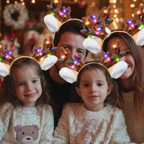 Reindeer Antlers Headband Light Up Christmas Party Favors Fluffy Deer Costume Headbands for Women in Saudi Arabia