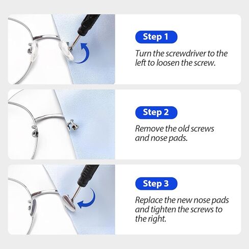 2 Pairs of Anti Slip Metal Titanium Screw Eyeglass Nose Pads, Including a 3 in 1 Screwdriver and Screw Repair Kit, Suitable for Frame Glasses, Sunglasses, Business Series (Titanium Silver) in Saudi Arabia