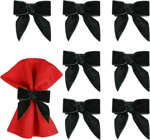 wonlex Christmas Napkin Rings Set of 8, Red Bow Napkin Rings Holder, Chic Velvet Napkin Buckle Serviette for Xmas, Dinner Banquet Wedding Holiday Dining Table Decor(Red Bow) in Saudi Arabia