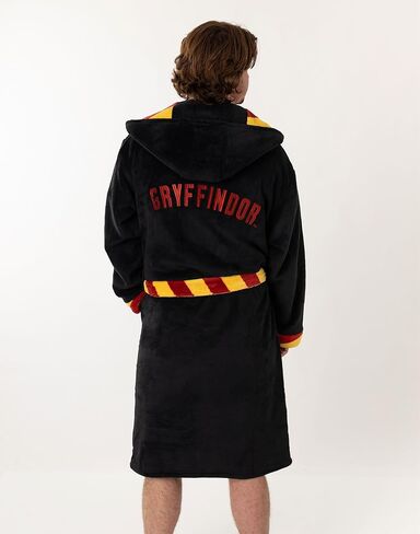 Harry Potter Gryffindor Unisex Black Hooded Bathrobe | Cosy Fleece Long Sleeve Loungewear for Relaxation | Movie House Merch in Saudi Arabia