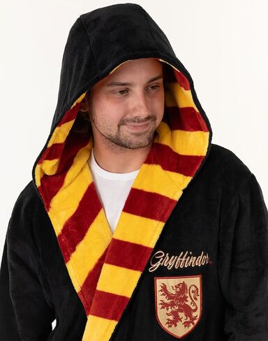 Harry Potter Gryffindor Unisex Black Hooded Bathrobe | Cosy Fleece Long Sleeve Loungewear for Relaxation | Movie House Merch in Saudi Arabia