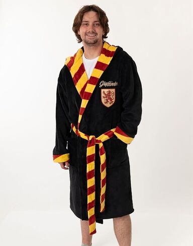 Harry Potter Gryffindor Unisex Black Hooded Bathrobe | Cosy Fleece Long Sleeve Loungewear for Relaxation | Movie House Merch in Saudi Arabia